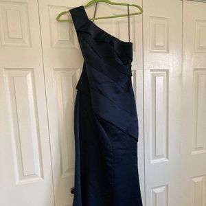 Vera Wang midnight blue one shoulder dress